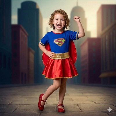 Fantasia Infantil Super Girl Vestido