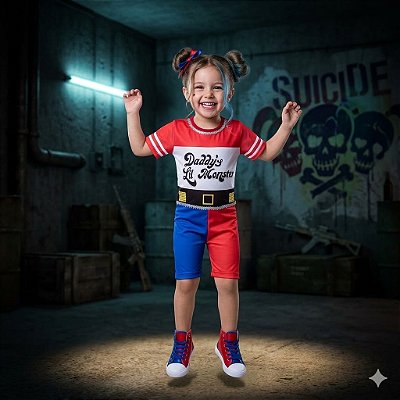 Fantasia Infantil Arlequina Macacão Estampada