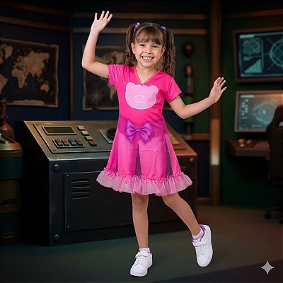 Fantasia Infantil Aventureira Rosa Estampada
