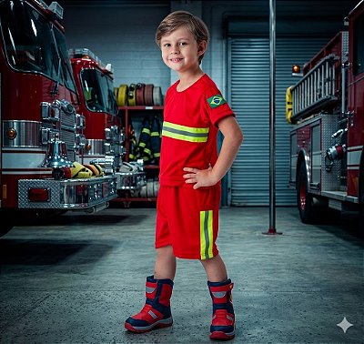 Fantasia Infantil Bombeiro Curto Neon Leg