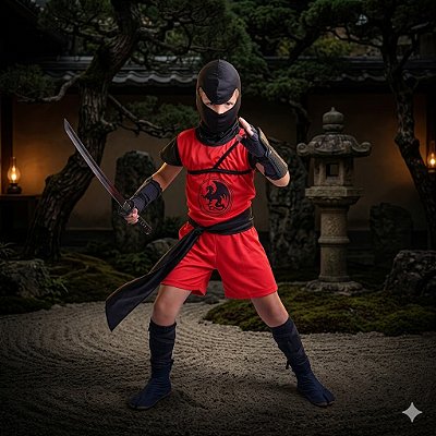 Fantasia Infantil Ninja Vermelho Masculino Muv