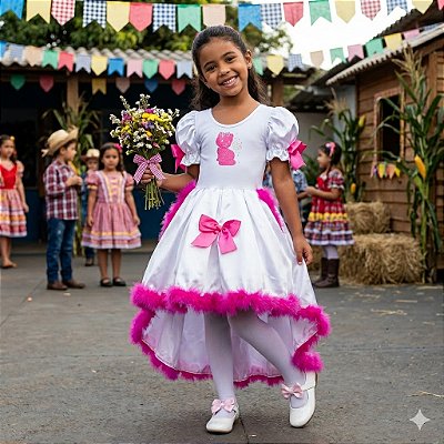 Fantasia Infantil Festa Junina Feminino Noivinha Gata Marabú