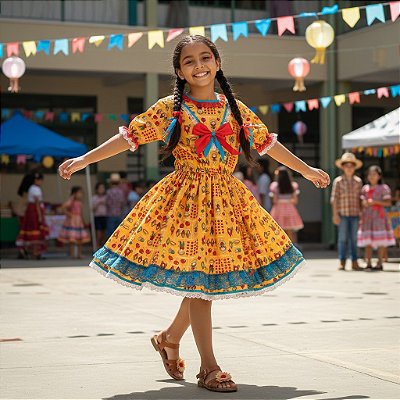 Fantasia Infantil Festa Junina Feminino - Arraiá com Laço
