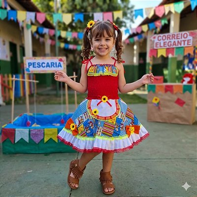 Fantasia Infantil Festa Junina Feminino - Caipira Alças