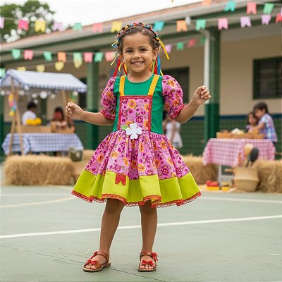 Fantasia Infantil Festa Junina Feminino - Vestido Jardineira