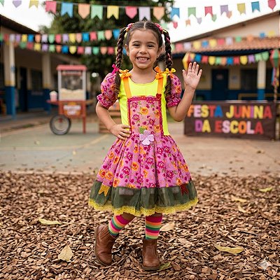 Fantasia Infantil Festa Junina Feminino - Vestido Jardineira
