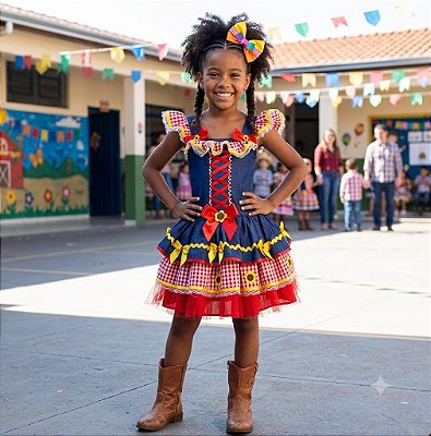 Vestido Jeans Caipira Festa Junina
