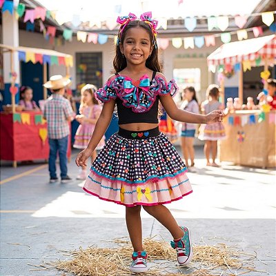 Conjunto Coracao Xadrez Preto Festa Junina