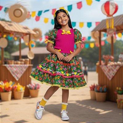 Fantasia Infantil Festa Junina Feminino - Fransido Floral 2046