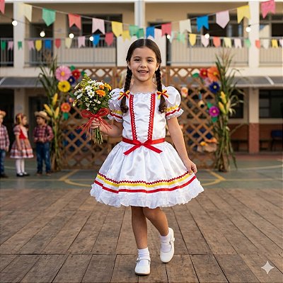 Fantasia Infantil Festa Junina Feminino Noivinha Laços