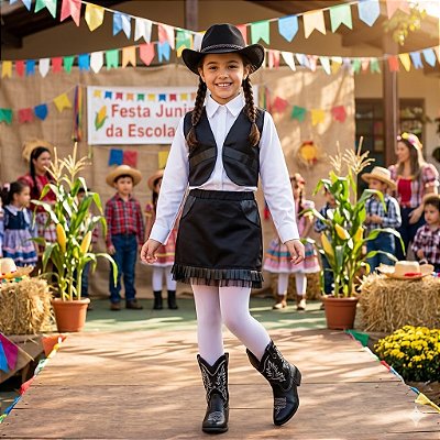 Conjunto Country Colete e Saia Infantil Festa Junina Fem 2051 Leg