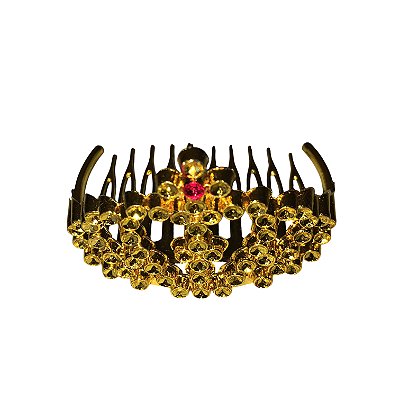 Tiara Mini Coroa de Pente Bolinhas Ouro