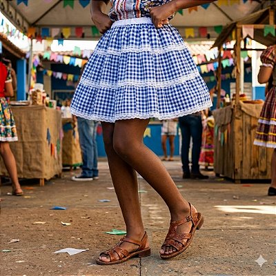 Saia Xadrez Adulto Festa Junina Rendas