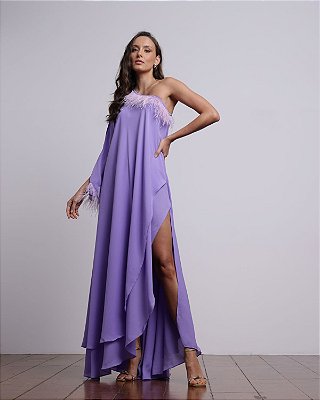 VESTIDO LONGO PLUMA LILAS