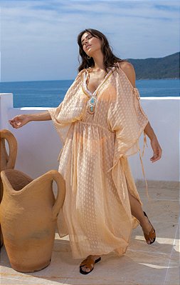 KAFTAN LONGO ANGELA BORDADO LARANJA