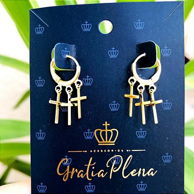 Brinco argolinha com 3 cruzes