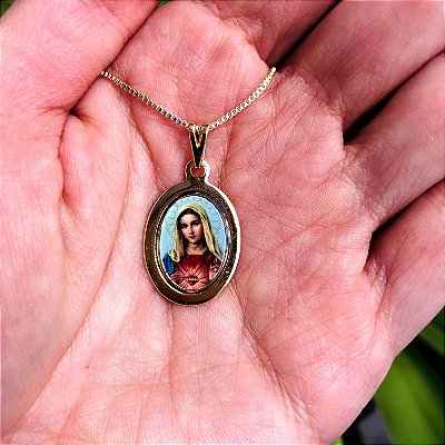 Colar com Medalha Oval do Imaculado Coração de Maria