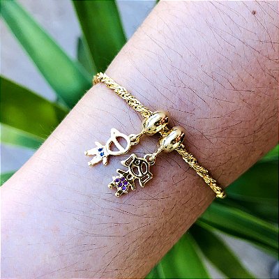Pulseira com Pingente berloque com 2 Crianças