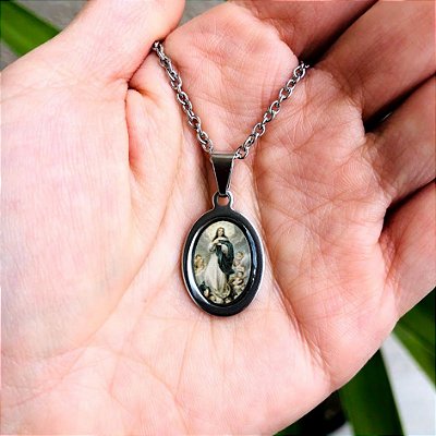 Corrente Feminina  com Medalha de Nossa Senhora da Conceição em Aço Inox