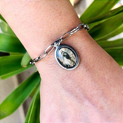 Pulseira / Cadeia com Medalha de Nossa Senhora da Conceição em Aço Inox