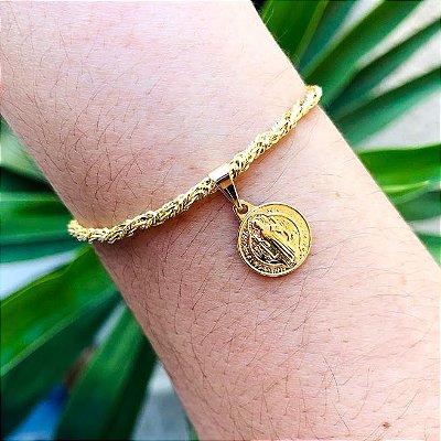 Pulseira Cordão Baiano com medalha de São Bento