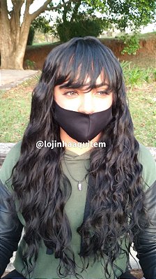 Lace wig cor preto cacheado ondulado