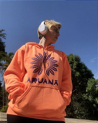 Moletom Canguru | Laranja Neon com Roxo
