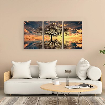 Mosaico 03 Peças Canvas  Pintura "Árvore Centenária"