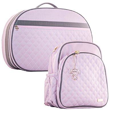 Mala e Mochila Maternidade Matelassê Rosa e Cinza