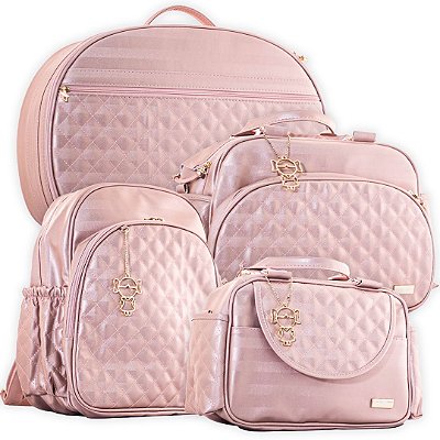 Kit Bolsa Maternidade Matelassê 4 Peças Rose