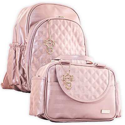 Mochila Maternidade e Frasqueira Térmica Matelassê Rose