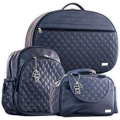 Kit Bolsa Maternidade Matelassê 3 Peças c/ Mochila Pérola Preto