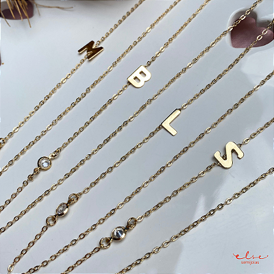 Colar Inicial e Ponto de Luz Banhado no Ouro 18k