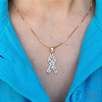 Colar Autismo Banhado no Ouro 18k