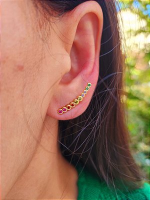 Brinco Colorido Reto Banhado a Ouro 18K