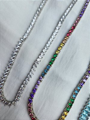 Colar Riviera Zircônia Colorida Ródio Branco