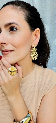 Brinco Longo Folhagem Banhado a Ouro 18K