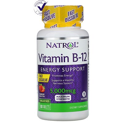 Vitamina B12 Fast Dissolve Natrol Morango 5.000Mcg 100 Tab