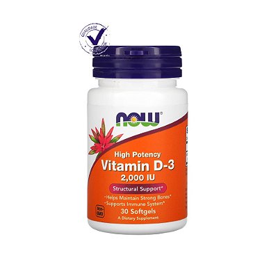 Vitamina D-3, 50 mcg (2.000 UI), 30 Cápsulas Softgel Now Foods