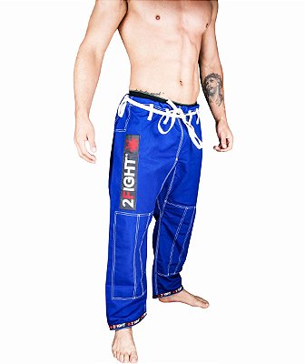 Calças BJJ de BRIM cor azul - linha SUPER com contraste branco