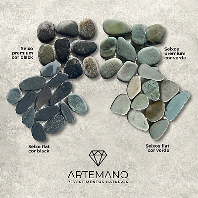 Kit de Amostras Seixos Premium e Flat Black e Green – 4 peças 10x10 cm