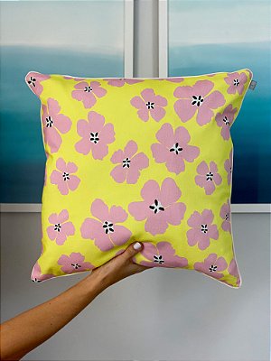 Capa de almofada quadrada - Floral amarelo/rosa