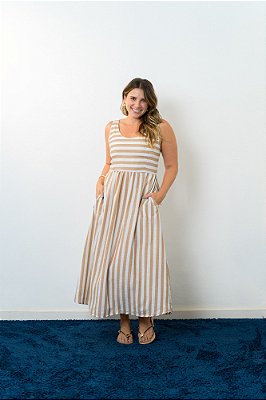 Vestido Longuete Lastéx Listrado