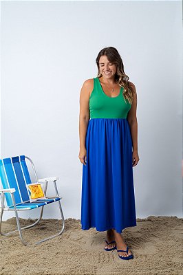 Vestido Longuete Malha Bicolor