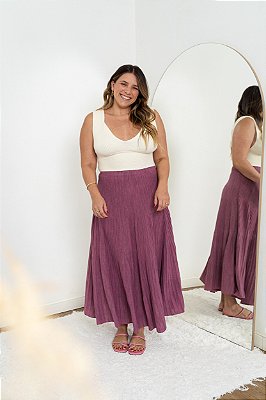 Saia Longuete Tricô Plissada