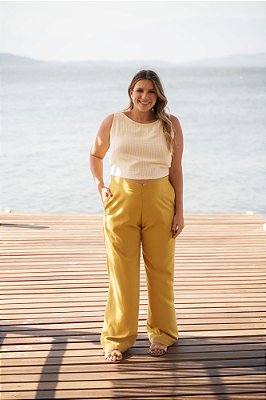 Calça Reta Elastico Color Tencel