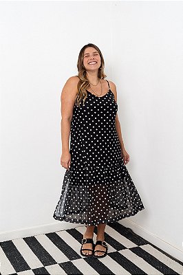 Vestido Longuete Tule Poá