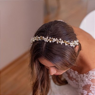 Tiara pérola com dourado