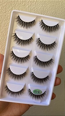 Cartela com 5 Pares de Cílios Postiços 3D MINK S19