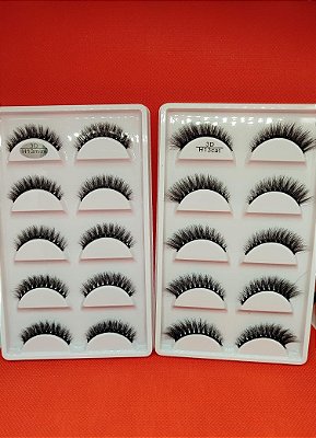 Kit com 10 Cartelas Cílios Postiços 5 Pares Mink 3D H13CAT E H13MINI